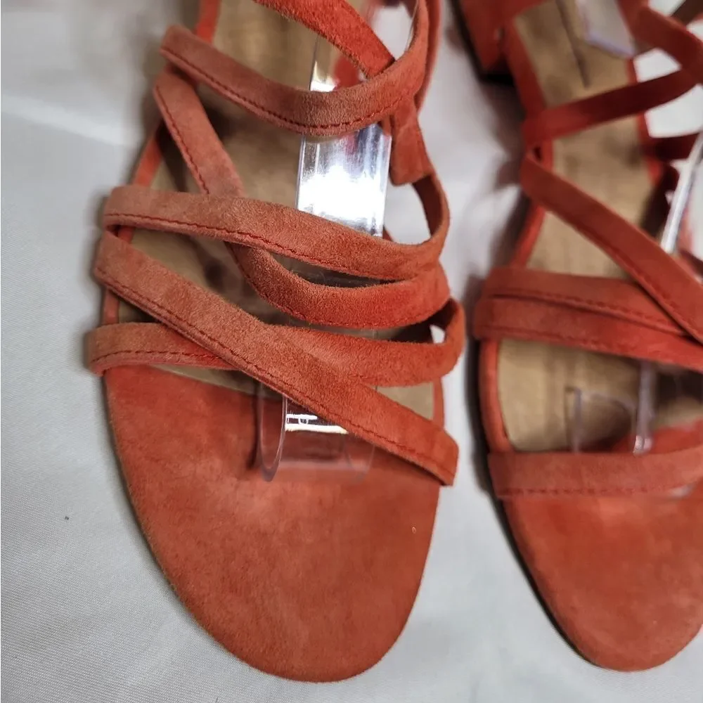 MADEWELL suede Holly ankle wrap flat sandals in‎ red/orange 7.5